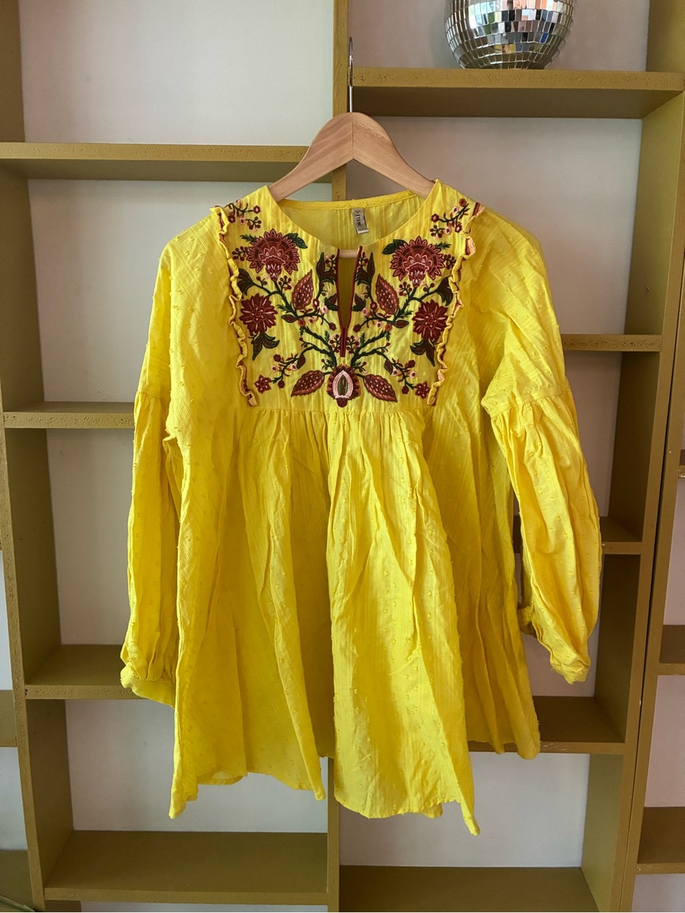Embroidered Yellow Women's Peasant Blouse